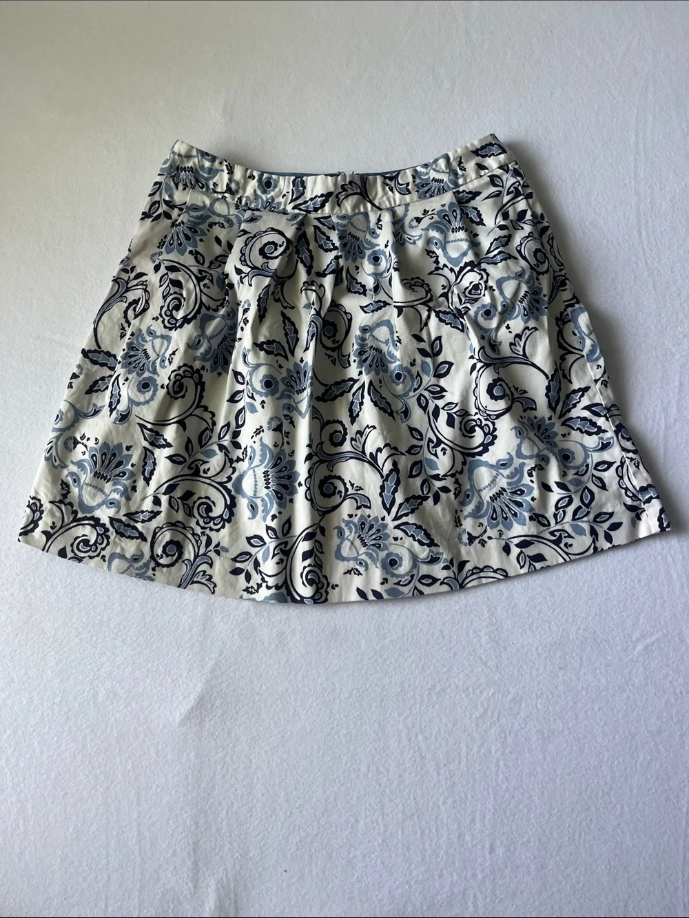 LOFT Ivory Skirt with Navy Floral Scroll Print